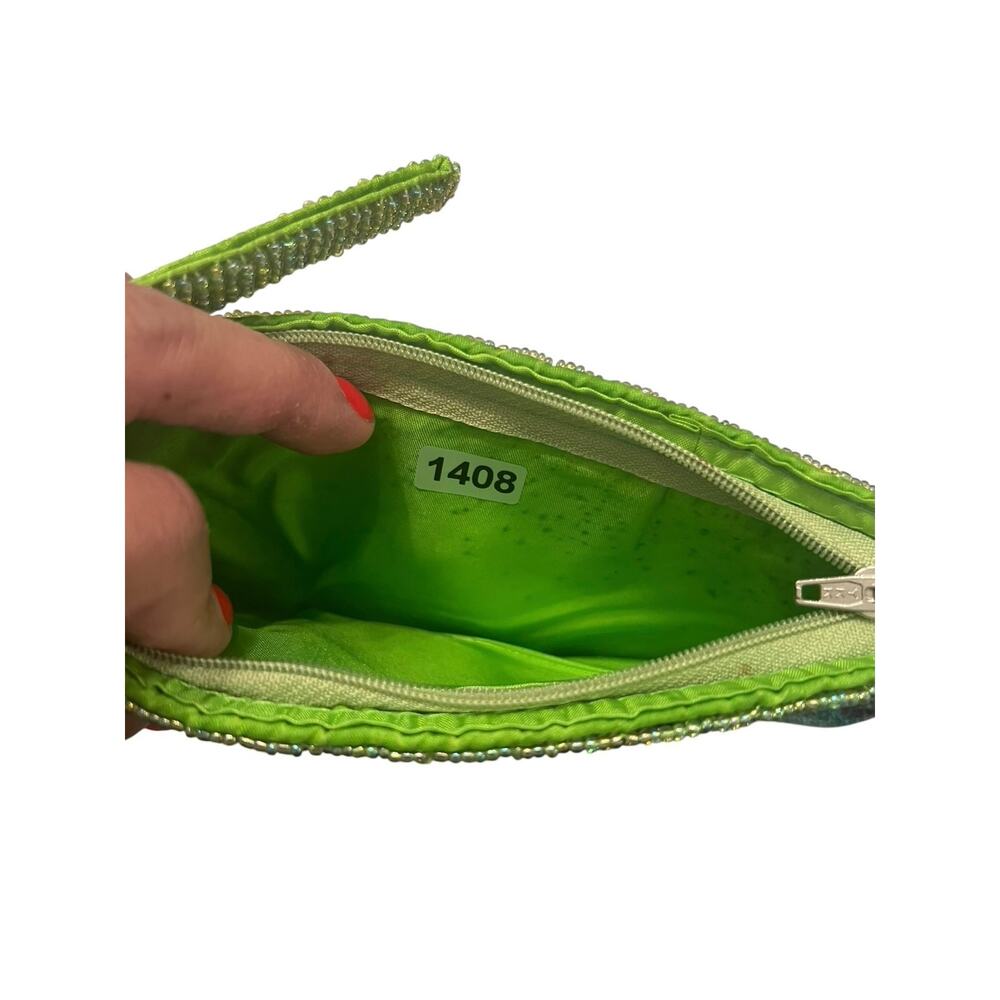 Vintage  Y2K Women's Green hand-beaded indie wallet clutch whimsical bag - Picture 8 of 8